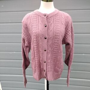 Vintage Forenza Button Up Cable Knit Cardigan in Mauve Color Medium